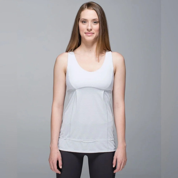 Lululemon Run: Ta Ta Topper White Gray Stripe Size 8 Yoga‎ Active Workout Top - Picture 2 of 14